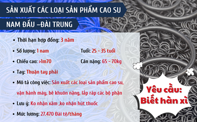 ĐƠN HÀNG SẢN XUẤT CÁC LOẠI SẢN PHẨM CAO SU - ĐÀI TRUNG